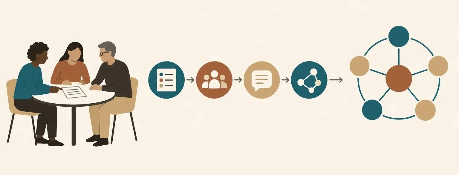 Three coalition representatives review evidence as survey, observation, qualitative coding, and systems mapping lead to a more coordinated coalition network.